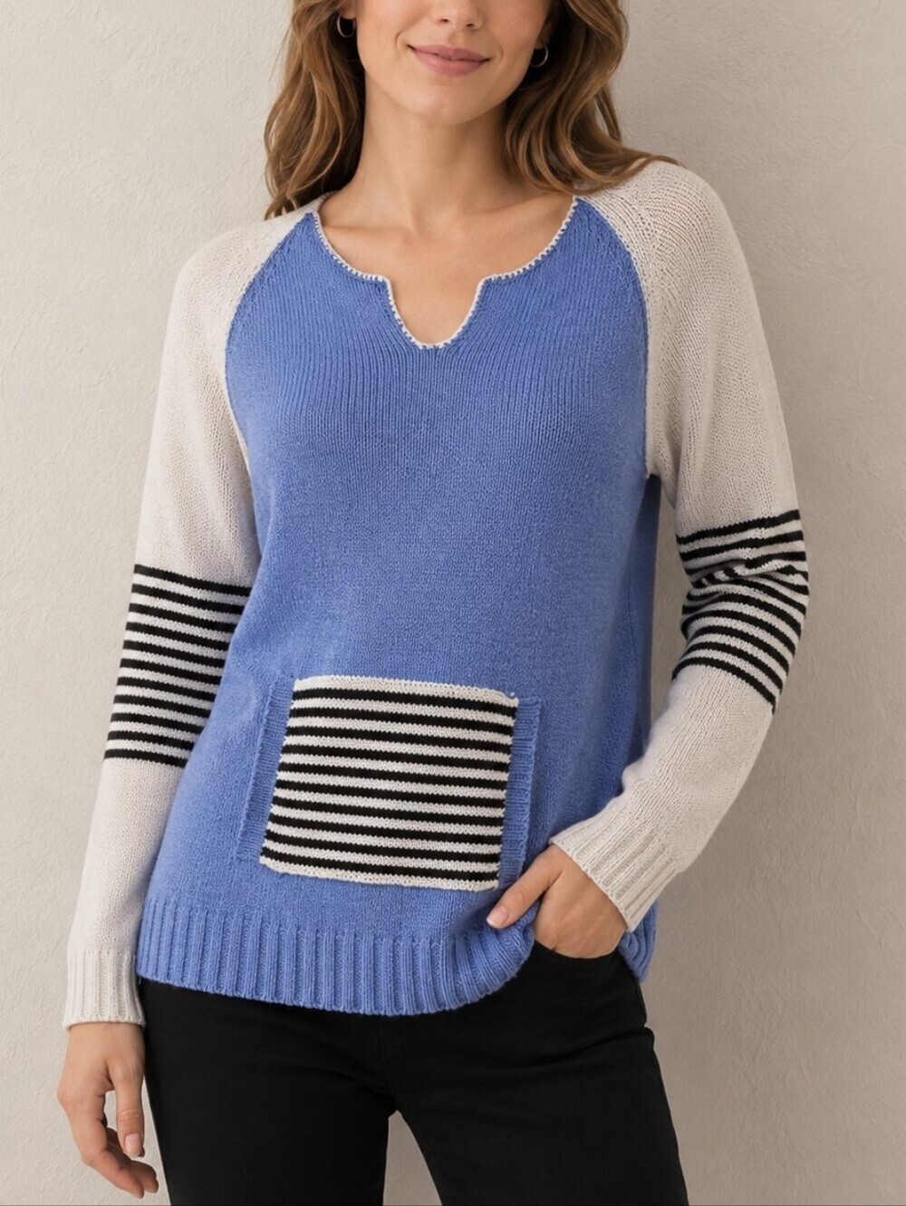 VTG FIA ITALIA Baby Blue Colorblock Striped Handloomed Fisherman Sailor Sweater